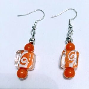 Elegant Orange and White Swirl Earrings